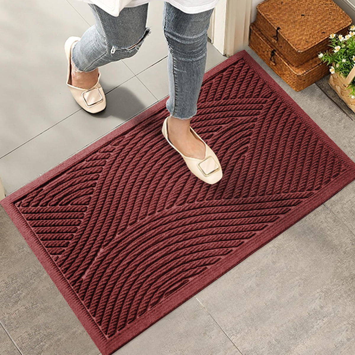 HIYARD Sturdy Front Door Mat, Absorbent Muddy Dirt Resist Welcome Door Mats Outdoor Indoor, Stain and Fade Resistant, Non-Slip Backing Entry Mat Low Profile Doormat for Entryway, 36×24, Beige