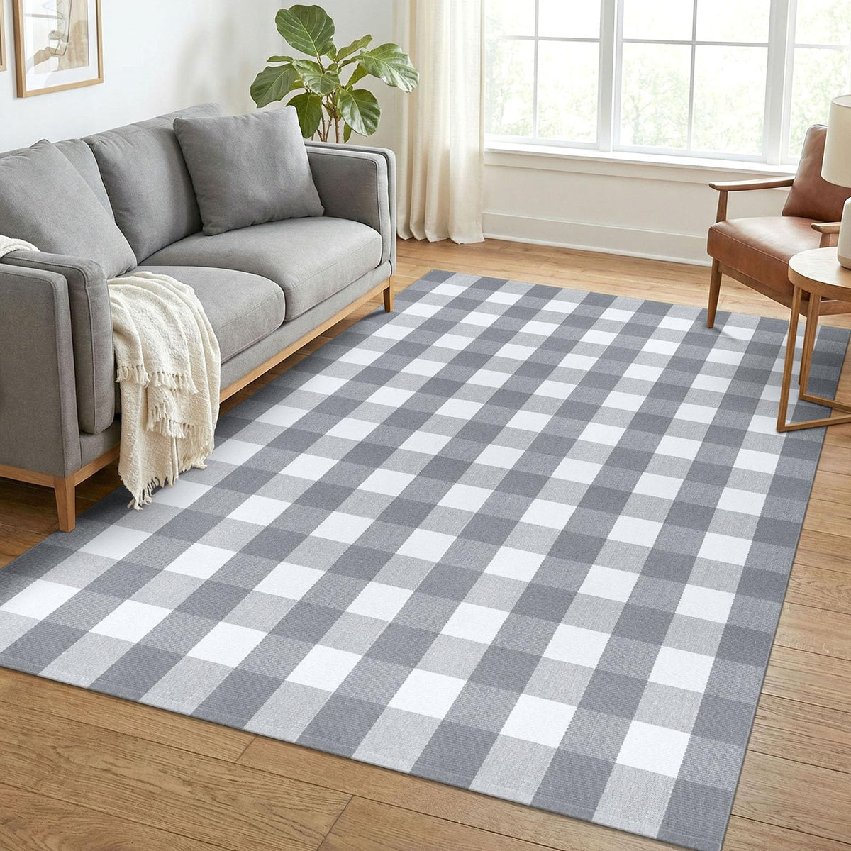 KOZYFLY Buffalo Plaid Area Rugs 27.5x43 in Black and White Checkered Rug