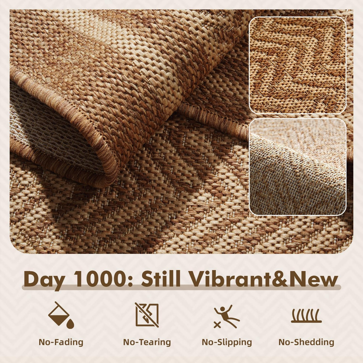 MontVoo-Outdoor Rug-Patio Rug 5x7 Polypropylene Indoor Outdoor Rugs Outdoor Carpet for Patio Deck Balcony Porch, Textured Weave, Durable for High Traffic, Fade-Resistant, Boho Farmhouse Neutral Brown