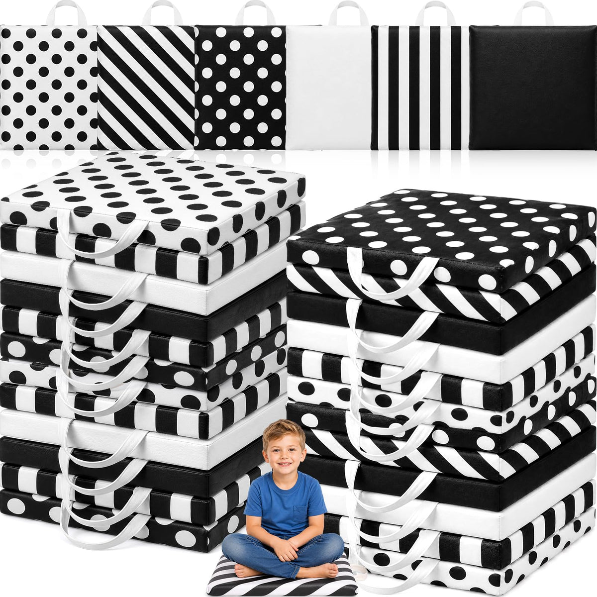 Beeveer 12 Pcs 12'' Floor Cushions with Handle for Kids Classroom Flexible Seating Floor Pillow Waterproof Cushions Seating for Toddlers Daycare Nursery Preschool School Home (Pencil,Yellow)