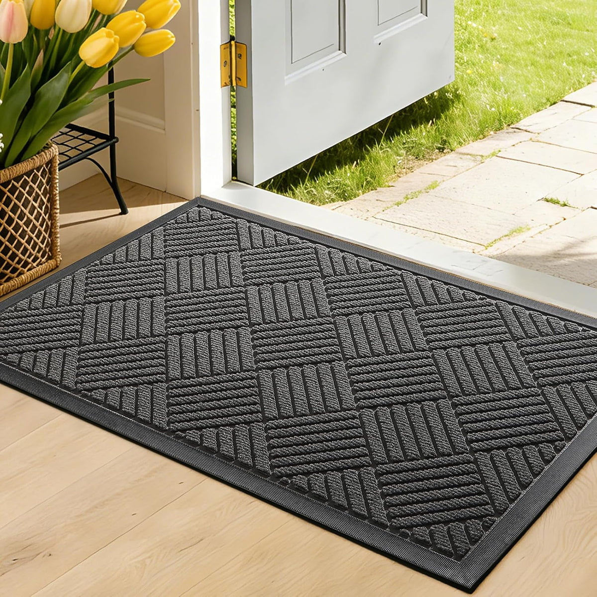 Front Door Mat, Heavy Duty Non-Slip Doormat 29.5"x17", Grey