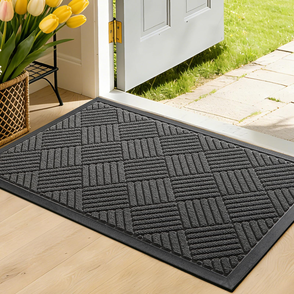 Front Door Mat, Heavy Duty Non-Slip Doormat 29.5"x17", Grey