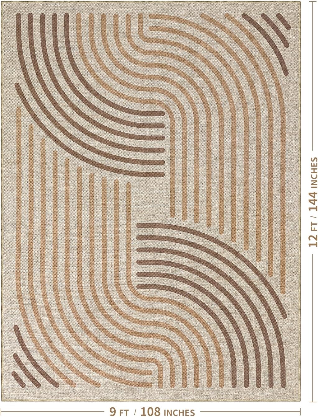 Easy Jute 9x12 Brown Outdoor Patio Rug Machine Washable Boho Carpet