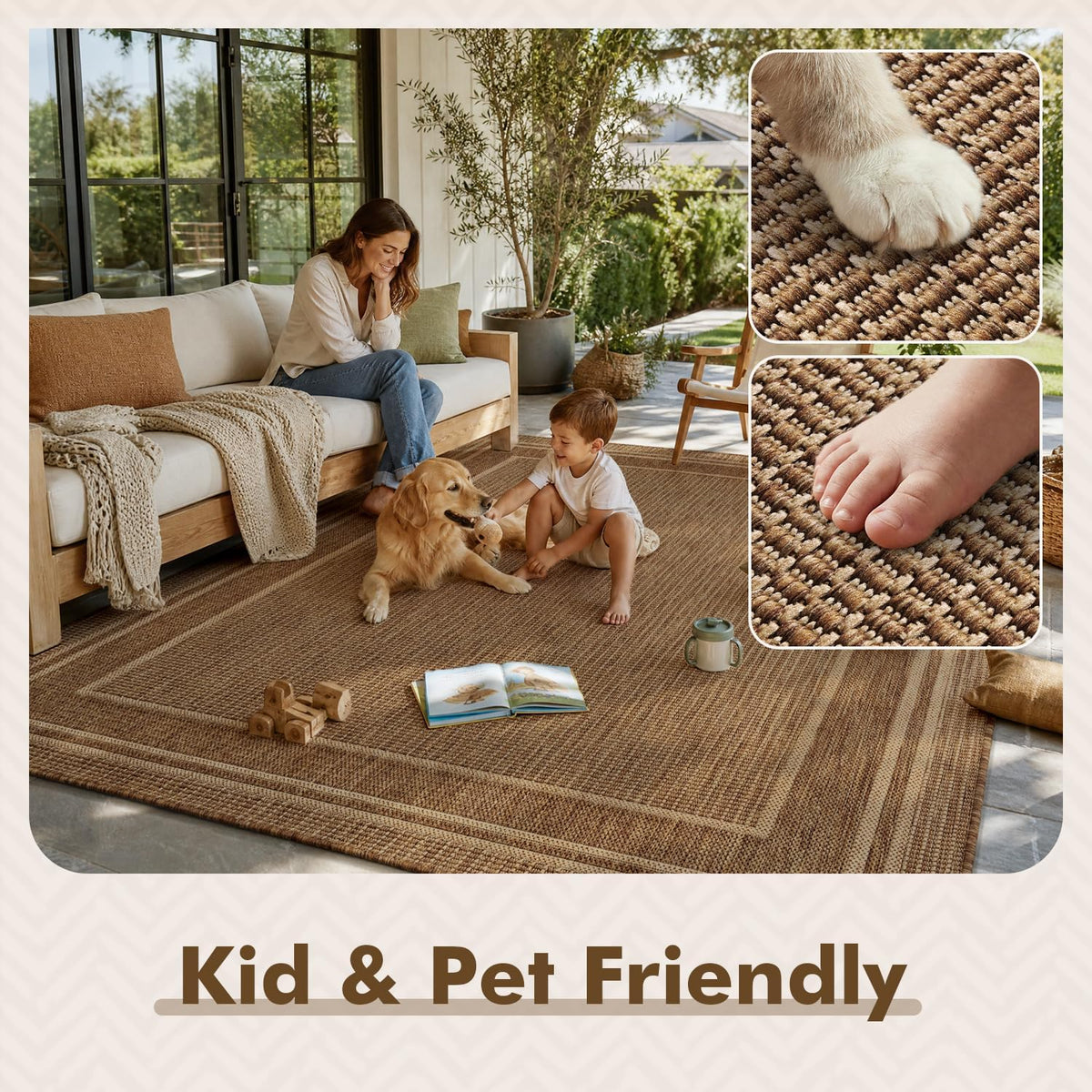 MontVoo-Outdoor Rug-Patio Rug 5x7 ft Polypropylene Indoor Outdoor Rugs Outdoor Carpet for Patio Deck Balcony Porch, Textured Weave, Durable for High Traffic, Fade-Resistant, Modern Neutral Brown