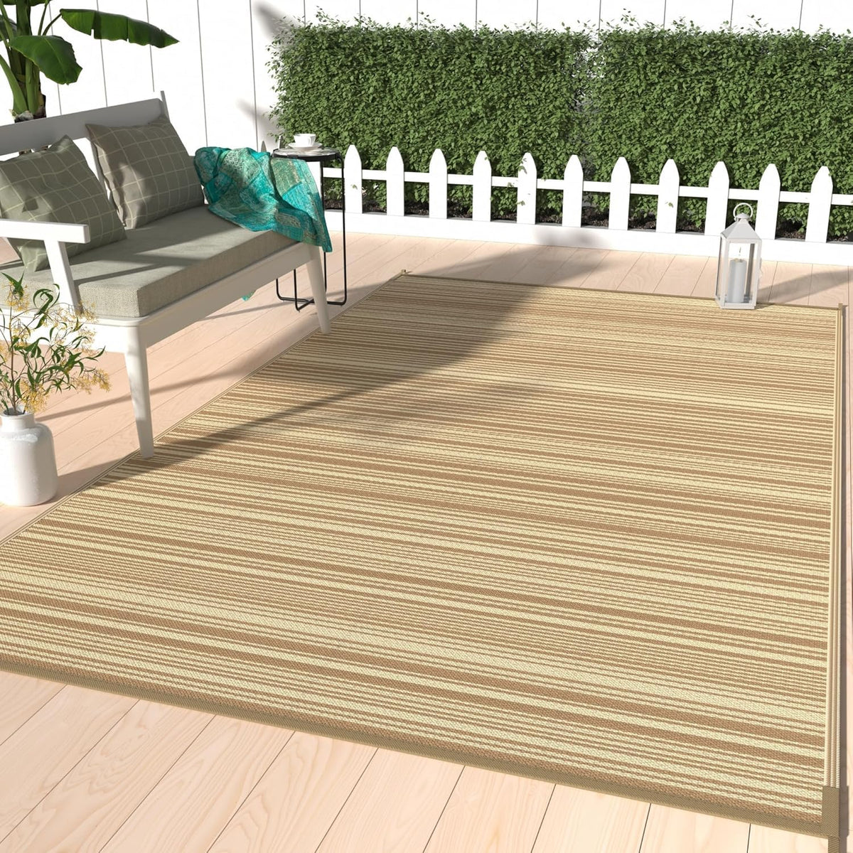 GENIMO Outdoor Rug, Waterproof Plastic Rugs for Patio, 5'x8' Black Grey