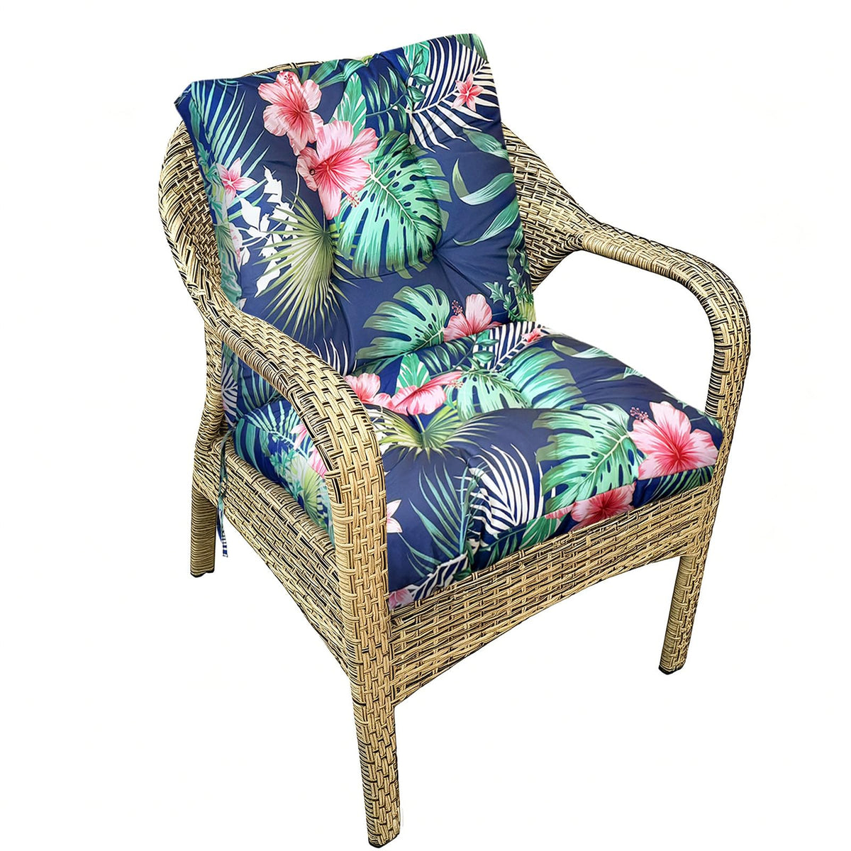 Outdoor Chair Cushions Waterproof Floral Tufted Lawn Wicker Chair Cushion for Patio Furniture Indoor Rocking Chair Pad 41.7"*20.8"*3.5" Hawaii