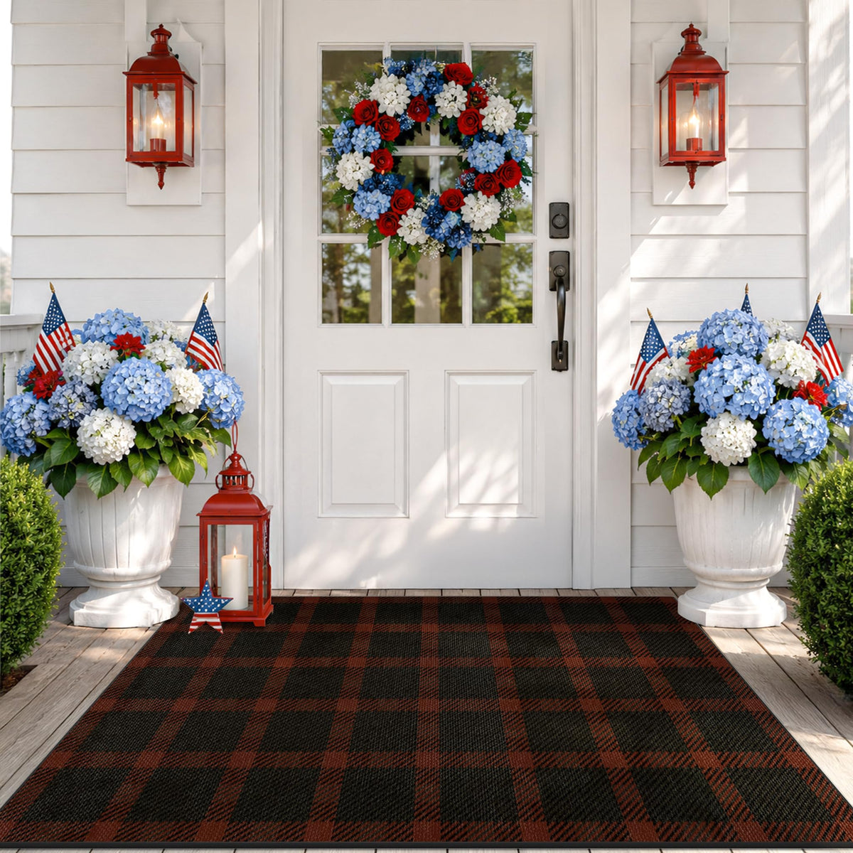JTJ Easy Jute 3x5 Outdoor Rug for Front Porch, Washable Sage Green Plaid