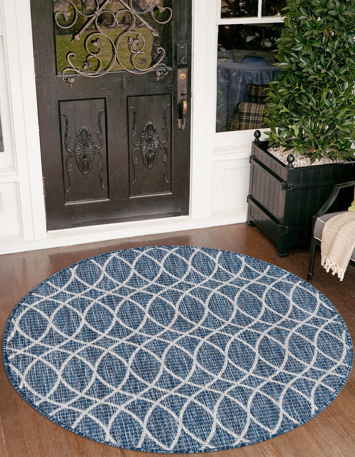 Unique Loom Outdoor Trellis Collection Area Rug - Gitter (10' x 14' 1" Rectangle, Blue/ Ivory)