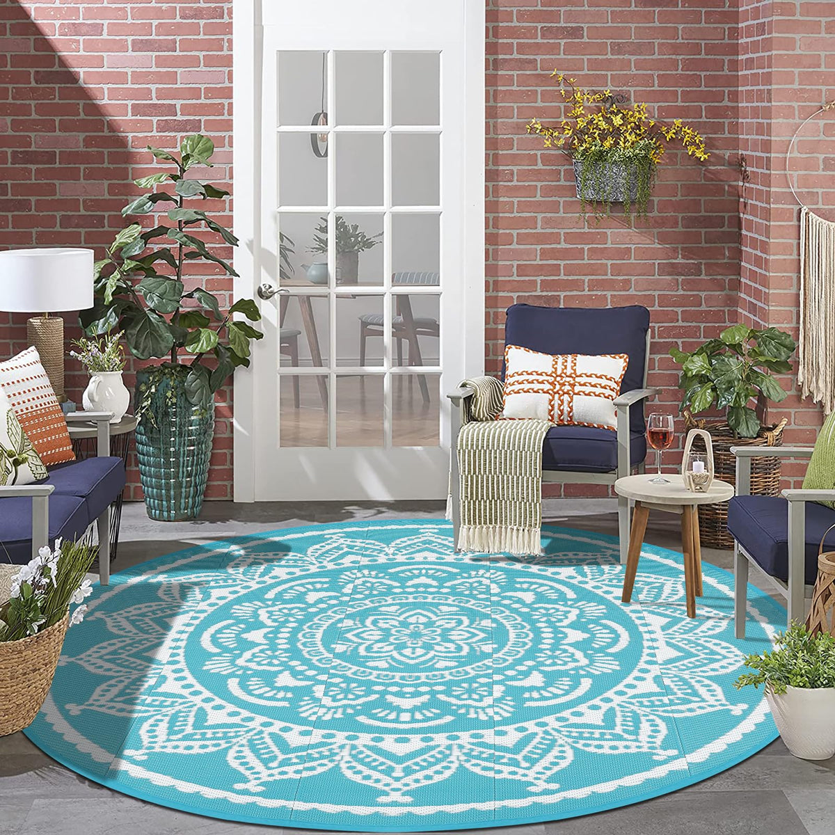 Bsmathom Waterproof Outdoor Rug 8'x10' Reversible Boho Plastic Straw Patio Deck Camping Rugs, Indoor Outdoor Portable RV Mat Clearance Carpet for Outside, Porch, Balcony, Backyard, Beach, Pool,Grey