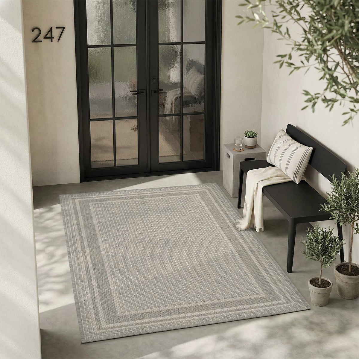 MontVoo-Outdoor Rug-Patio Rug 5x7 ft Polypropylene Indoor Outdoor Rugs Outdoor Carpet for Patio Deck Balcony Porch, Textured Weave, Durable for High Traffic, Fade-Resistant, Modern Neutral Brown