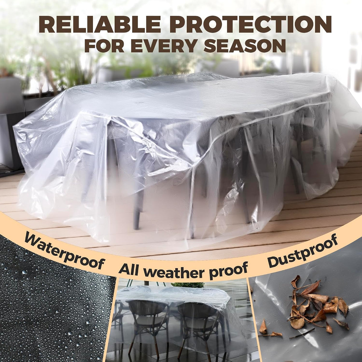 Storage Standard Patio Table and Chair Cover for Outdoor Furniture - Rectangular Outdoor Patio Furniture Covers Waterproof, Reusable Heavy-Duty Plastic Table Cover Protector, 111" x 74" x 28"