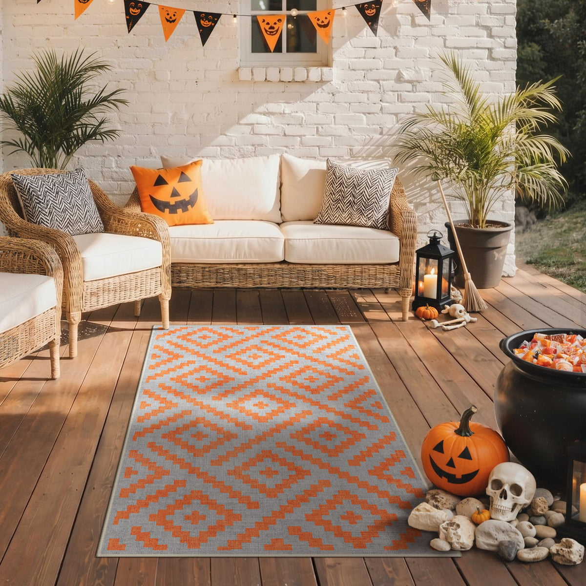 GENIMO Outdoor Rug, Waterproof Plastic Rugs for Patio, 5'x8' Black Grey