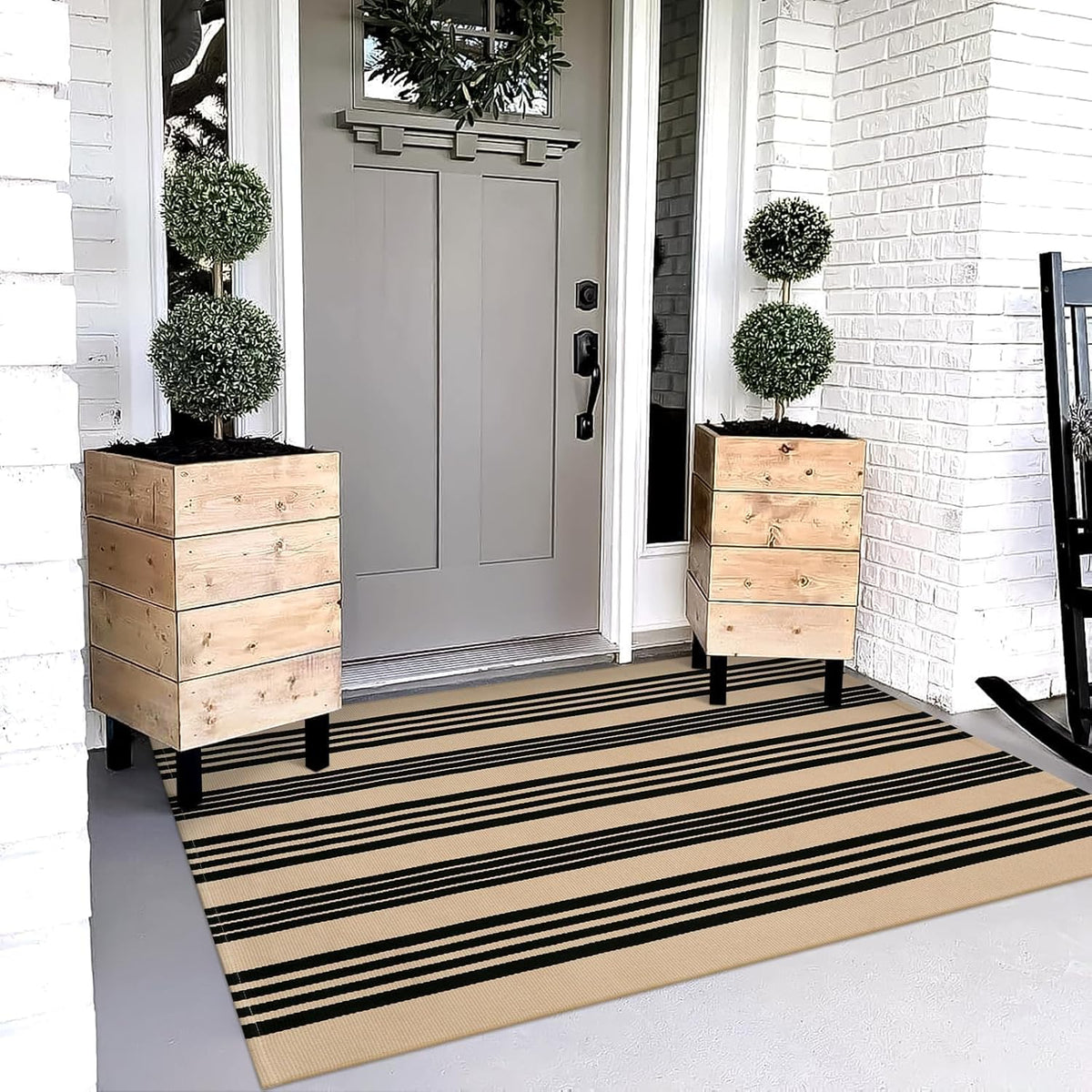 OJIA Outdoor Rug 3'x5', Black and Tan Patio Rugs Fall Door Mat Outside
