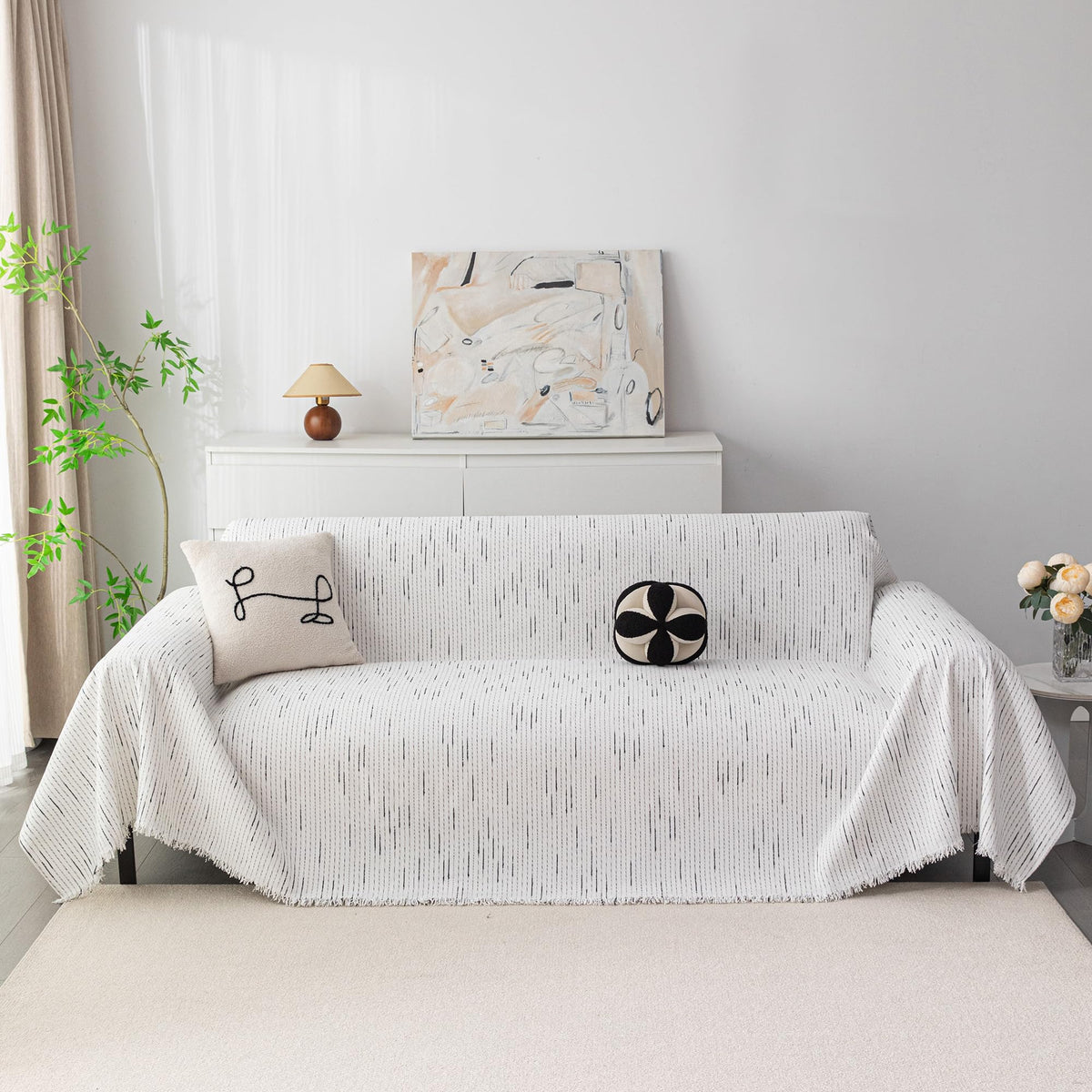 MYSKY HOME Couch Cover for Dogs, Washable Couch Covers, Non Slip Sofa Cover, Couch Cover 2 Cushion Sofa Dogs Furniture Protector with Tassels, Chenille Sofa Slipcover for Pets, 71"x118", Dark Grey