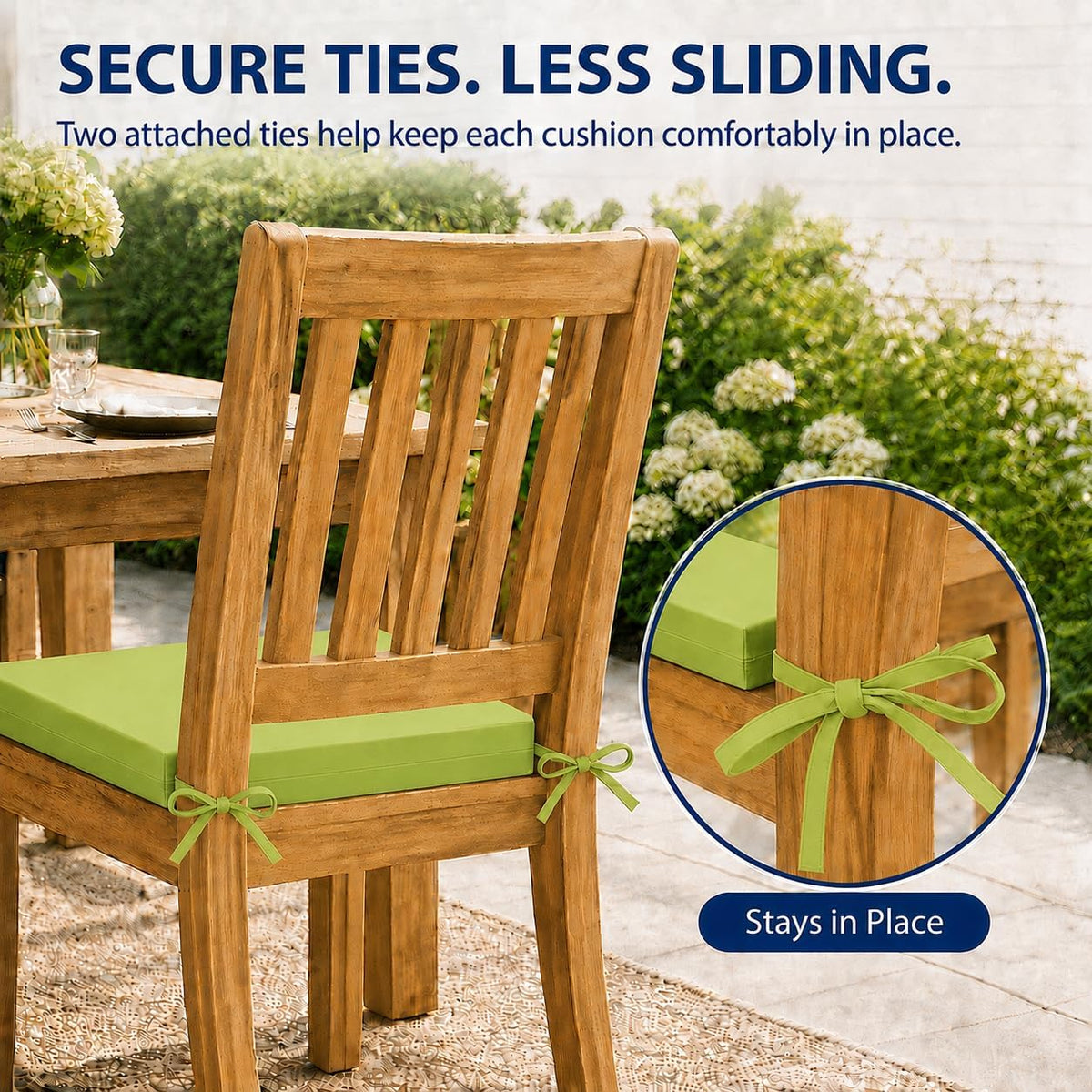 UNIKOME Outdoor Chair Cushions Pack of 4, Water Resistant Patio Cushions with Ties, High Density Sponge Filling Square Corner Seat Cushions for Outdoor Furniture, 18.5"*16"*3", Green