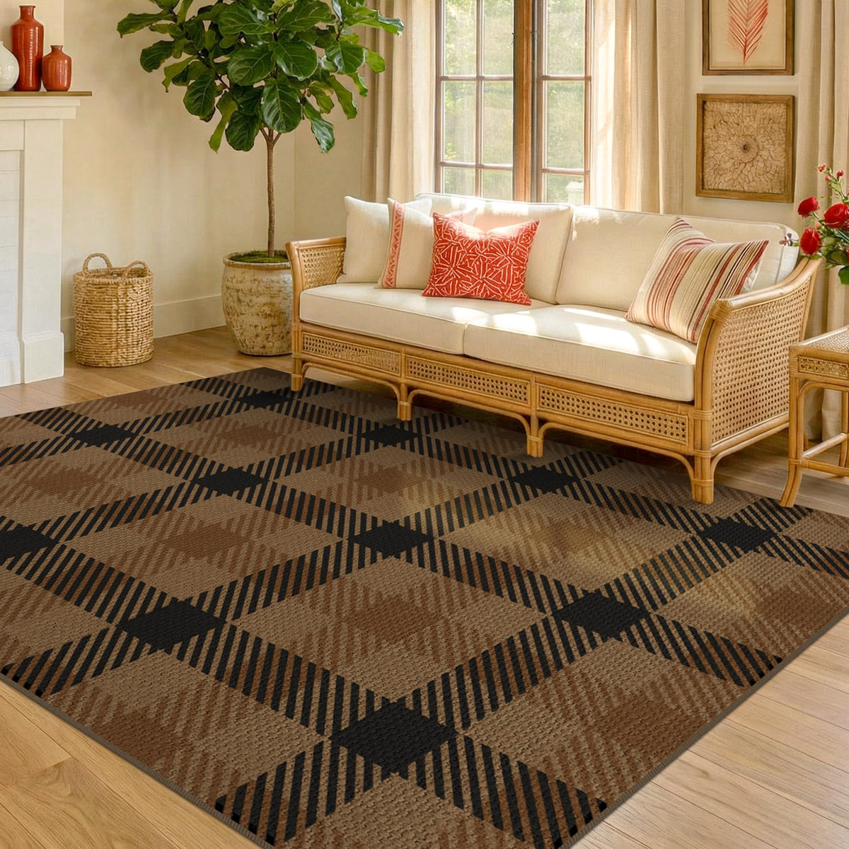 JTJ Easy Jute 3x5 Outdoor Rug for Front Porch, Washable Sage Green Plaid