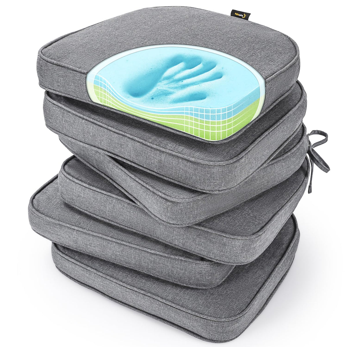 SUNROX Gel Memory Foam Chair Cushions, FadeShield Water-, Stain-Resistant Durable Reversible Seat Cushion Pads with Ties for Indoor/Outdoor Kitchen Dining Office 17"x16" Set of 2, Navy