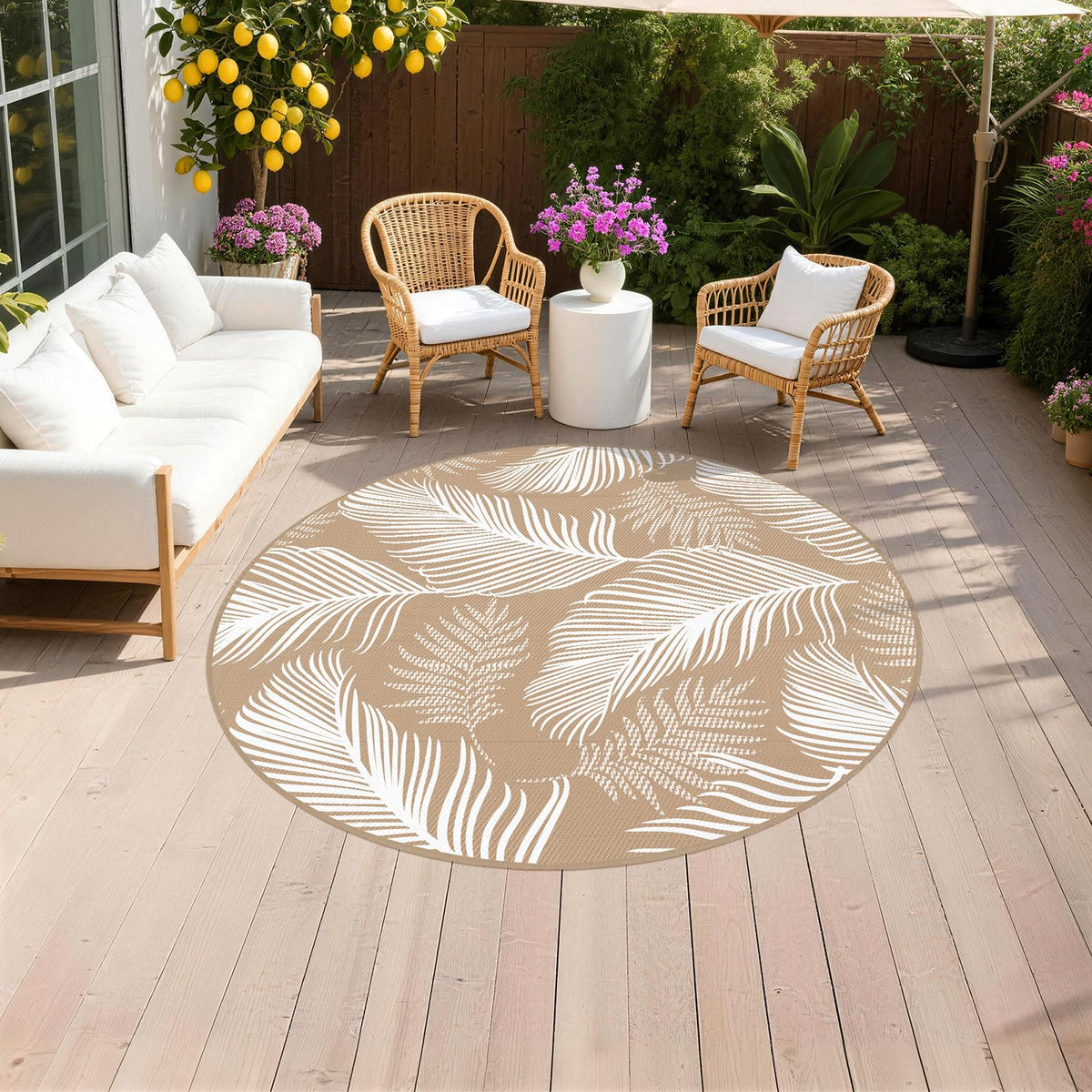 Pauwer Waterproof Outdoor Rug 5x8, Plastic Straw Patio Rug, Leaf Brown