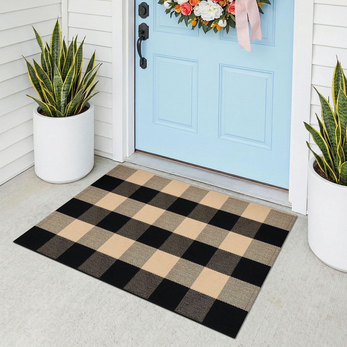 KOZYFLY Buffalo Plaid Area Rugs 27.5x43 in Black and White Checkered Rug