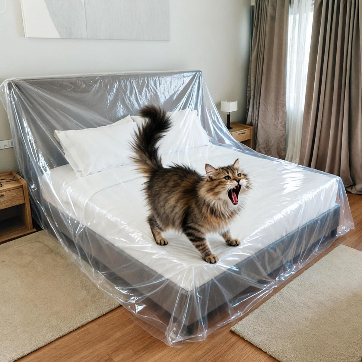 Plastic Bed Cover - Waterproof Furniture Sofa Couch Protector from Cat Full Extra Large King Queen Bed Storage Dust Cover for Moving