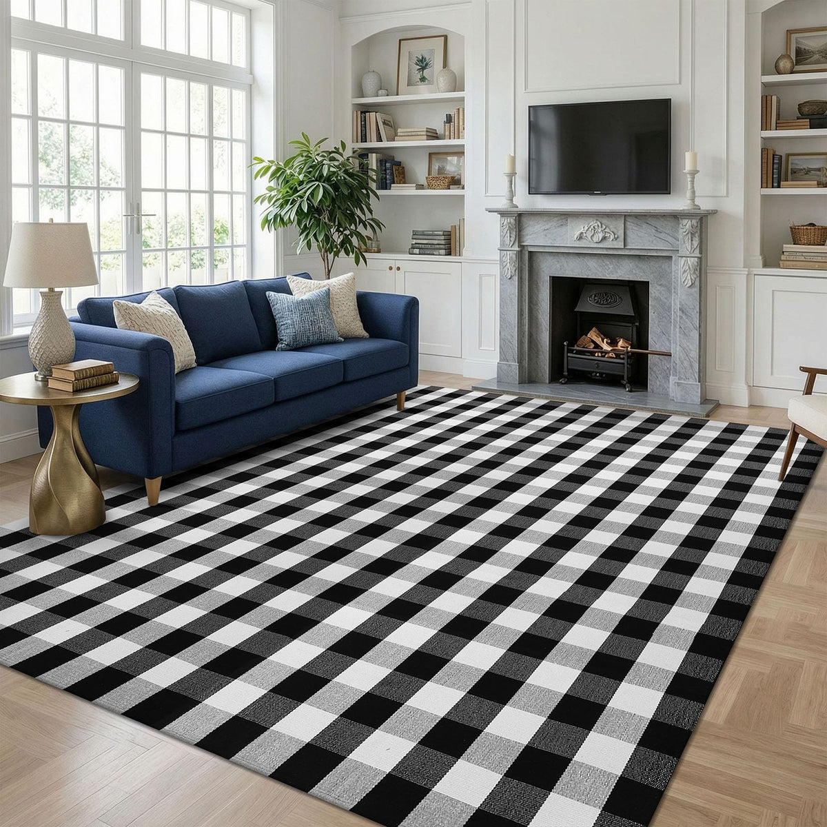 KOZYFLY Buffalo Plaid Area Rugs 27.5x43 in Black and White Checkered Rug
