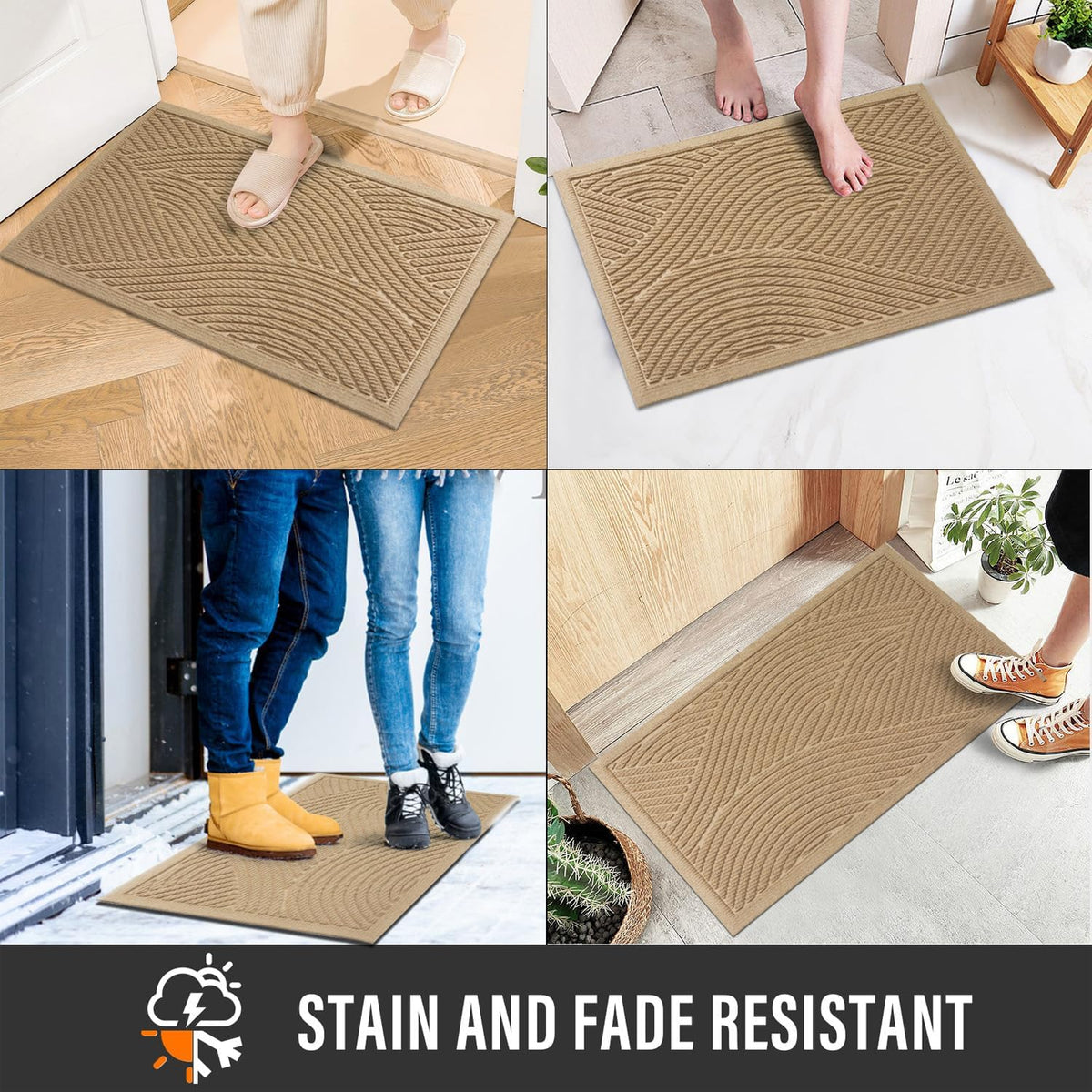 HIYARD Sturdy Front Door Mat, Absorbent Muddy Dirt Resist Welcome Door Mats Outdoor Indoor, Stain and Fade Resistant, Non-Slip Backing Entry Mat Low Profile Doormat for Entryway, 36×24, Beige