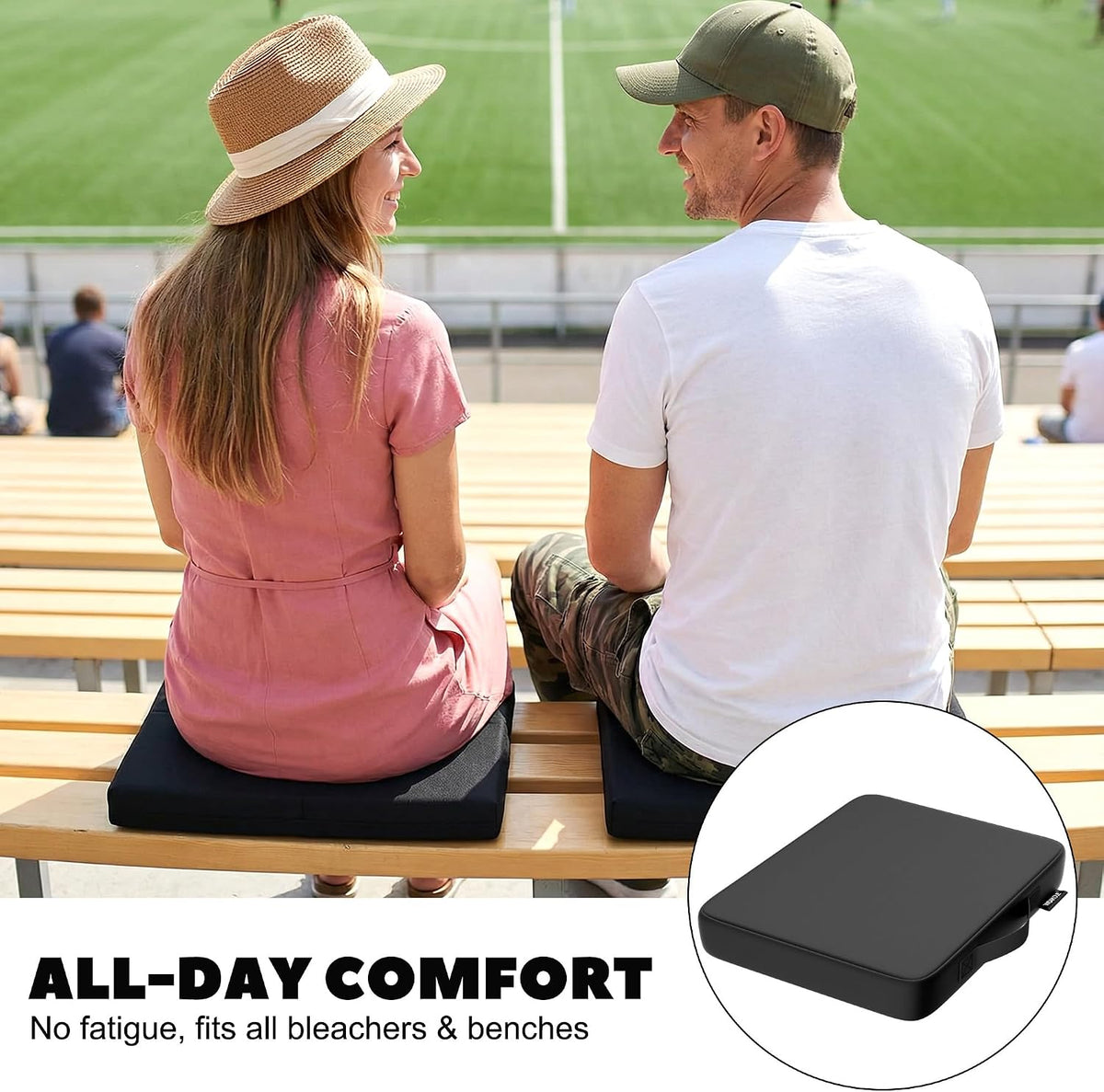 WSAKOUE Stadium Seat Cushions - Portable Bleacher Cushions, 2.56" Extra Thick, Waterproof Oxford Fabric, Lightweight Stadium Seat Pads for Sports Events, Office, Camping, Outdoor Bench (3, Black)