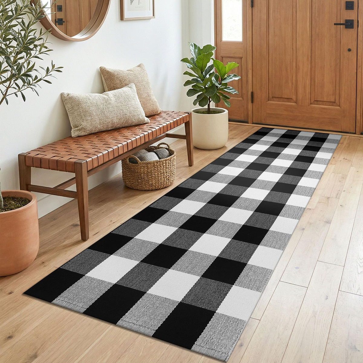 KOZYFLY Buffalo Plaid Area Rugs 27.5x43 in Black and White Checkered Rug