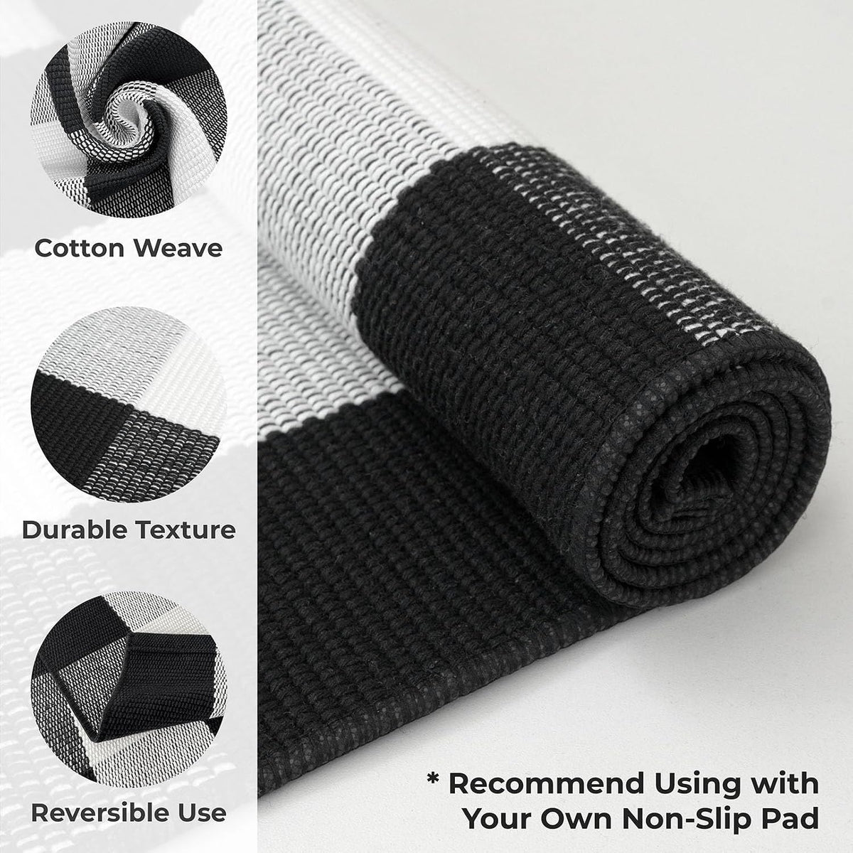 KOZYFLY Buffalo Plaid Area Rugs 27.5x43 in Black and White Checkered Rug