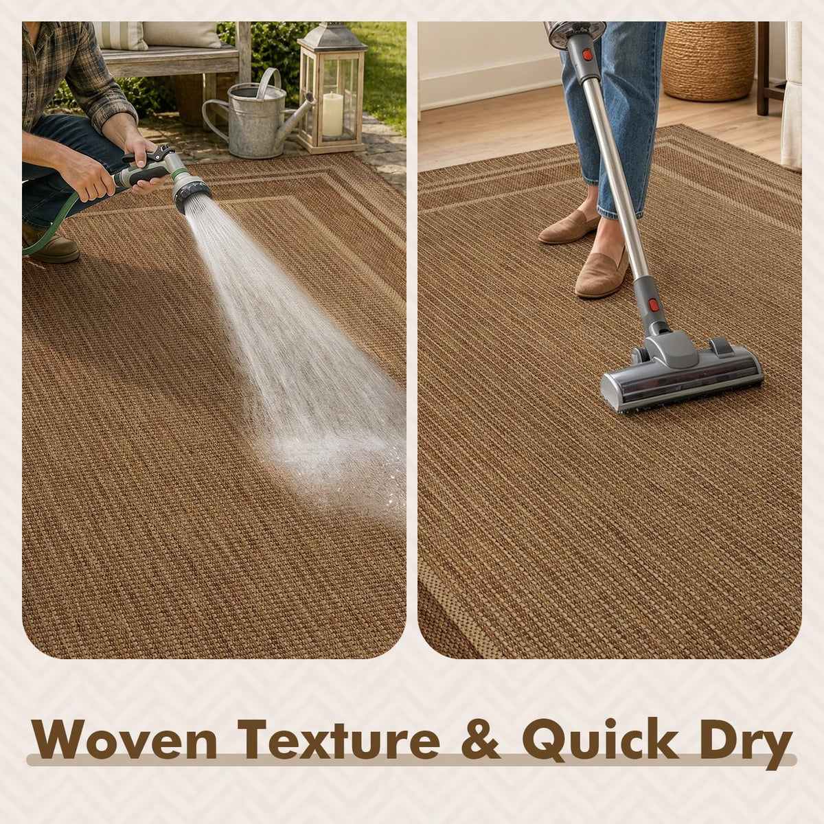 MontVoo-Outdoor Rug-Patio Rug 5x7 ft Polypropylene Indoor Outdoor Rugs Outdoor Carpet for Patio Deck Balcony Porch, Textured Weave, Durable for High Traffic, Fade-Resistant, Modern Neutral Brown