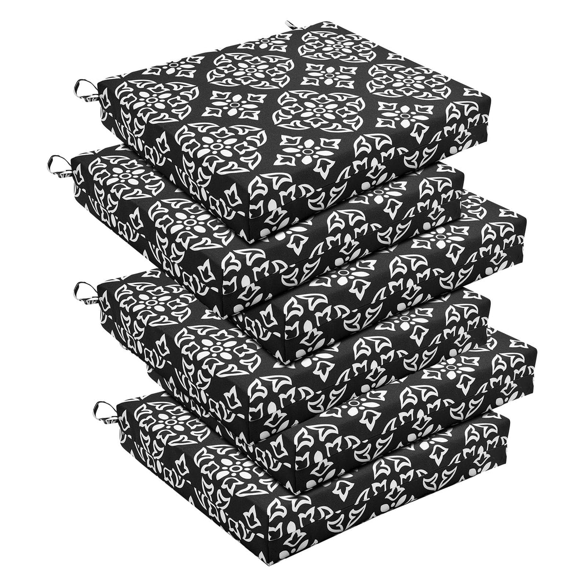 Basic Beyond Outdoor Chair Cushions Set of 4, Outdoor Cushions for Patio Furniture, Water Resistant Patio Chair Cushions with 2 Ties, 17x16x2, Black