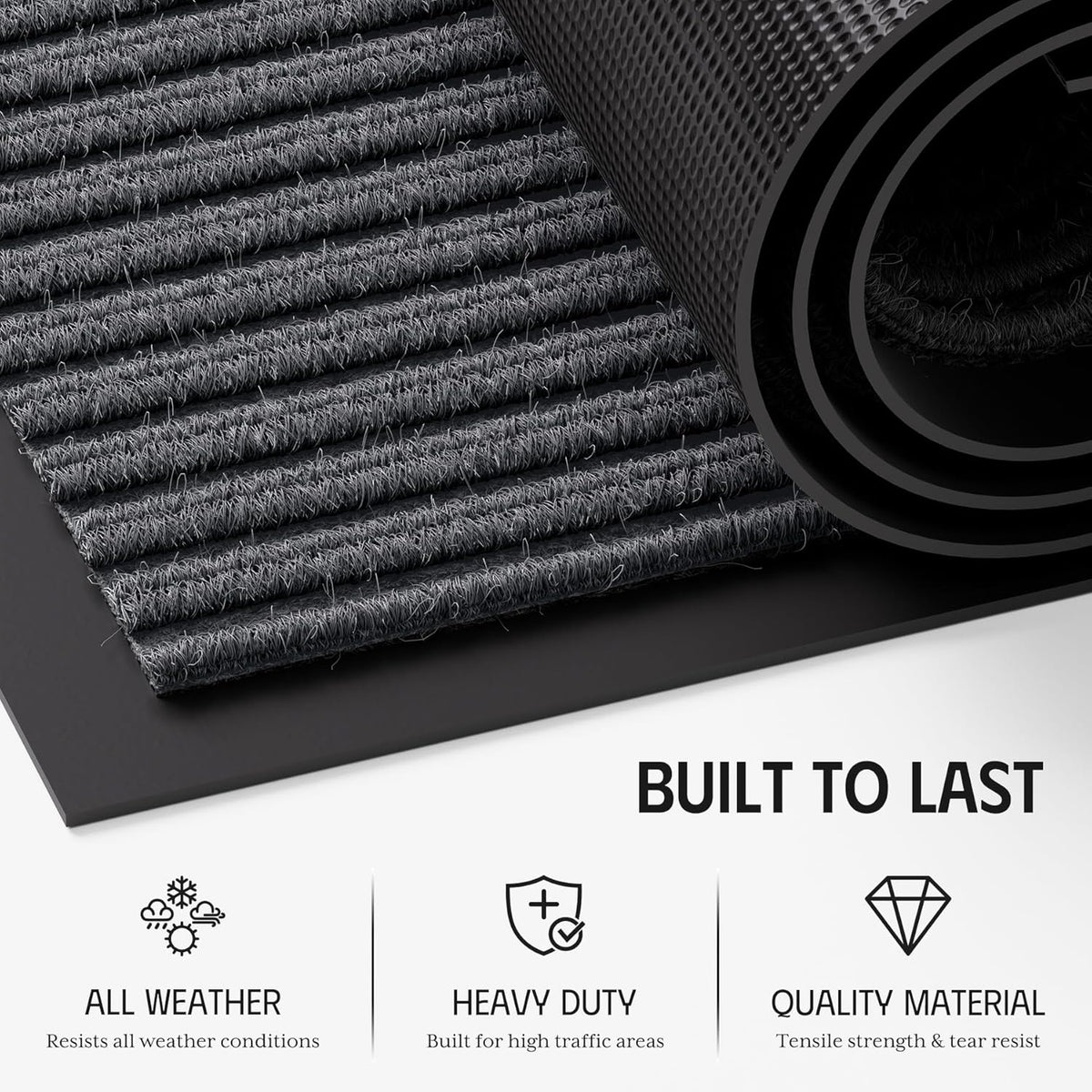 Front Door Mat, 3' x 5' Heavy Duty Door Mat Outside Entrance, Non-Slip Welcome Mat, Absorbent & Dirt Resistant, Low Profile Large Door Mats, Commercial Rugs for Entryway Indoor Outdoor, Grey
