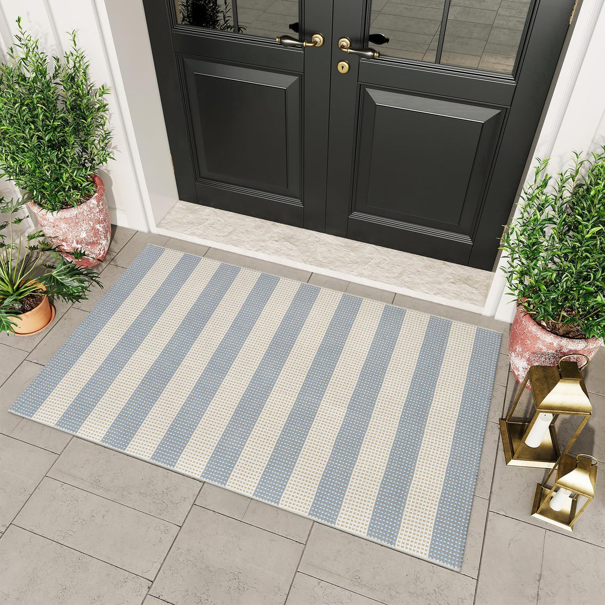 OJIA Washable Area Rug 4'x6', Striped Indoor Outdoor Rugs Patio Camping Rug