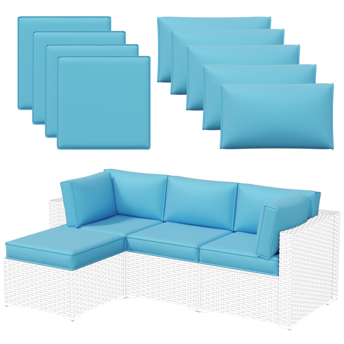 Aoxun Outdoor Replacement Cushions for Patio Furniture, Waterproof Sofa Cushion for 6-Seat Rattan Wicker Sectional Patio Conversation Sets, 14-Piece Cushions Set for L-Shape Couch, Navy
