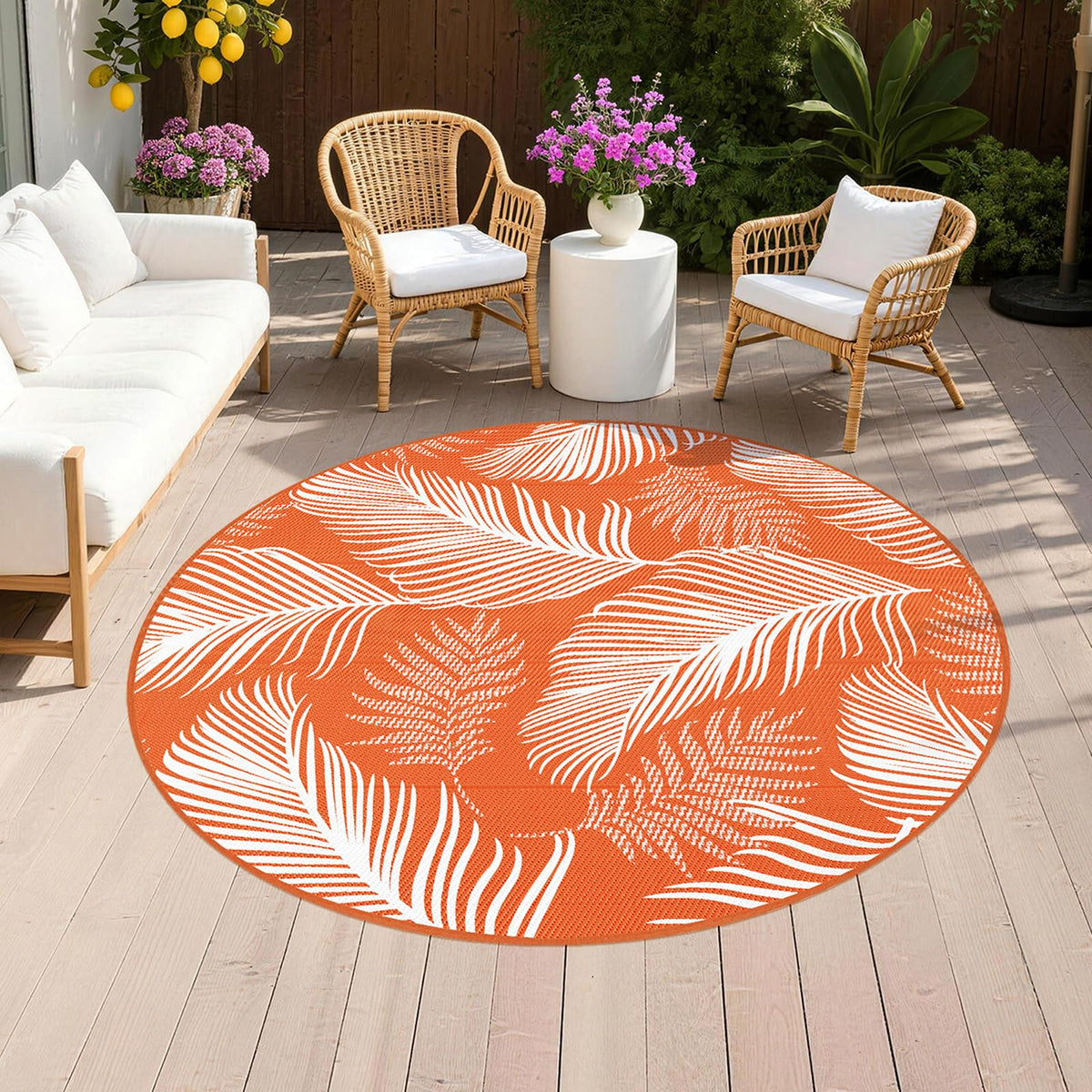 Pauwer Waterproof Outdoor Rug 5x8, Plastic Straw Patio Rug, Leaf Brown