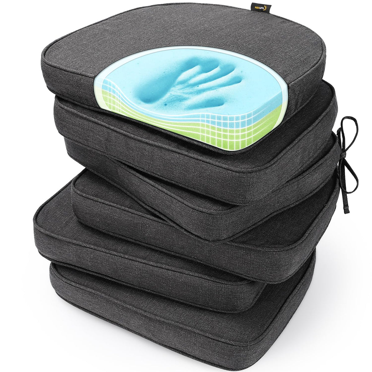 SUNROX Gel Memory Foam Chair Cushions, FadeShield Water-, Stain-Resistant Durable Reversible Seat Cushion Pads with Ties for Indoor/Outdoor Kitchen Dining Office 17"x16" Set of 2, Navy