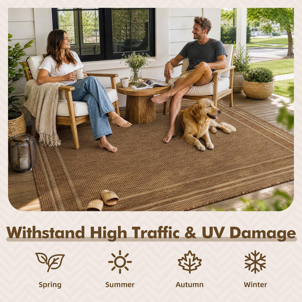 MontVoo-Outdoor Rug-Patio Rug 5x7 ft Polypropylene Indoor Outdoor Rugs Outdoor Carpet for Patio Deck Balcony Porch, Textured Weave, Durable for High Traffic, Fade-Resistant, Modern Neutral Brown