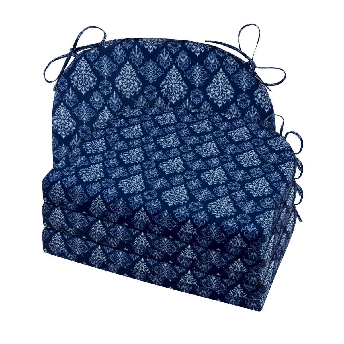 Cozyide Outdoor Chair Cushions, Waterproof Patio Seat Cushions with Adjustable Straps, Round Corner Patio Chair Cushions for Garden, Royal Blue, 17x16x2 Inch (Pack of 2)