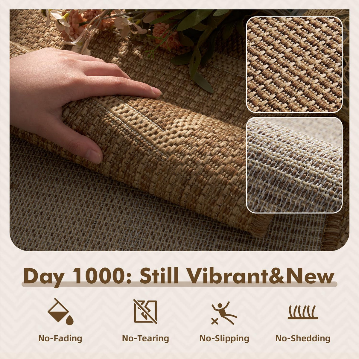 MontVoo-Outdoor Rug-Patio Rug 5x7 ft Polypropylene Indoor Outdoor Rugs Outdoor Carpet for Patio Deck Balcony Porch, Textured Weave, Durable for High Traffic, Fade-Resistant, Modern Neutral Brown