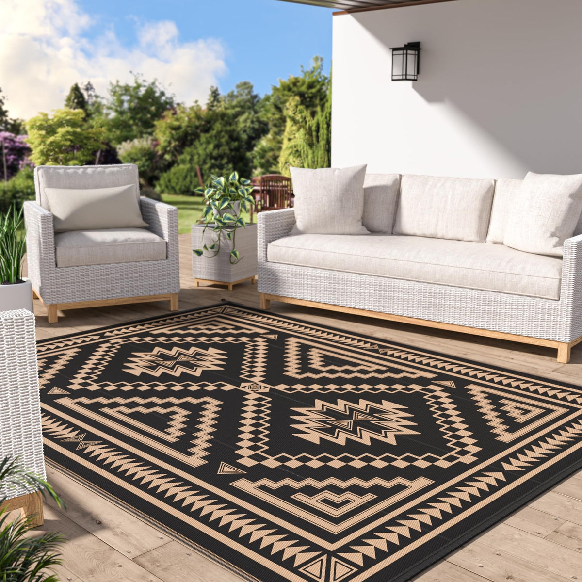 GENIMO Outdoor Rug, Waterproof Plastic Rugs for Patio, 5'x8' Black Grey