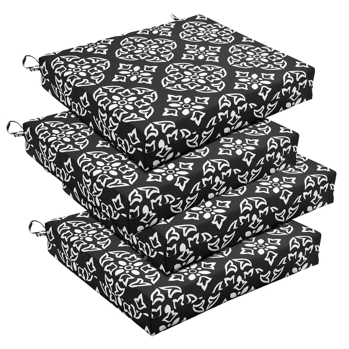 Basic Beyond Outdoor Chair Cushions Set of 4, Outdoor Cushions for Patio Furniture, Water Resistant Patio Chair Cushions with 2 Ties, 17x16x2, Black