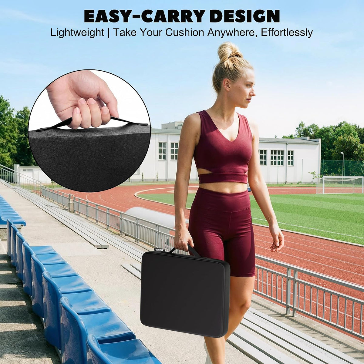 WSAKOUE Stadium Seat Cushions - Portable Bleacher Cushions, 2.56" Extra Thick, Waterproof Oxford Fabric, Lightweight Stadium Seat Pads for Sports Events, Office, Camping, Outdoor Bench (3, Black)