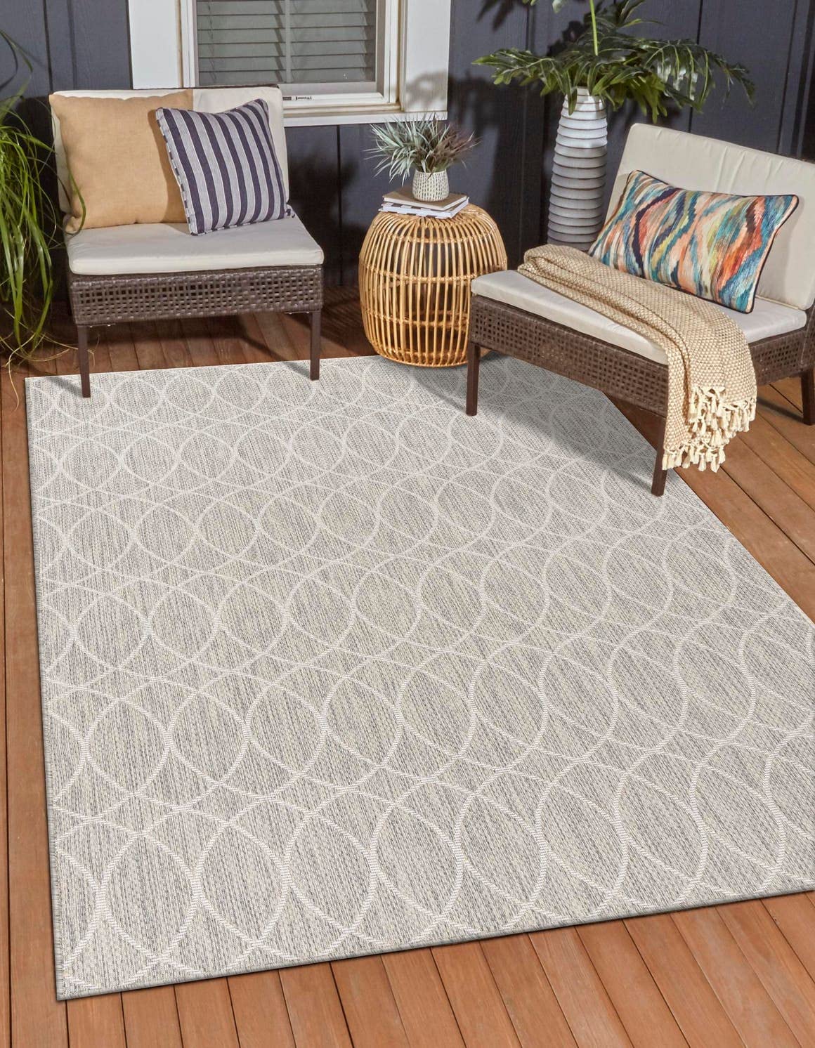 Unique Loom Outdoor Trellis Collection Area Rug - Gitter (10' x 14' 1" Rectangle, Blue/ Ivory)