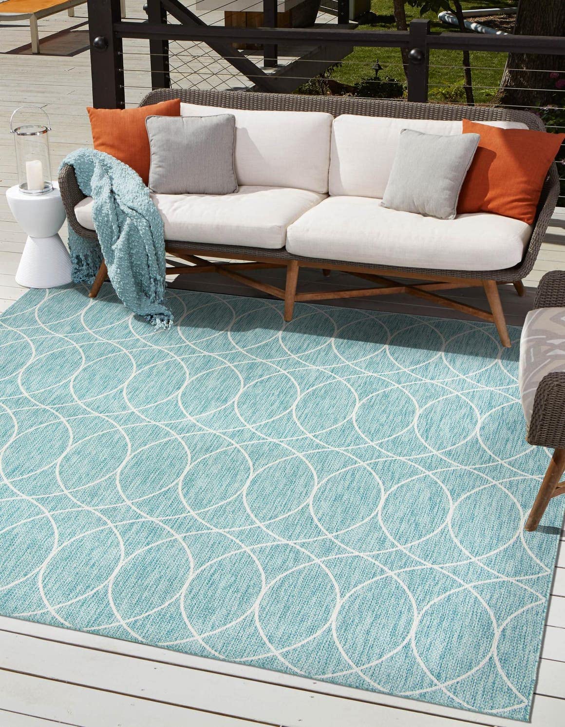 Unique Loom Outdoor Trellis Collection Area Rug - Gitter (10' x 14' 1" Rectangle, Blue/ Ivory)