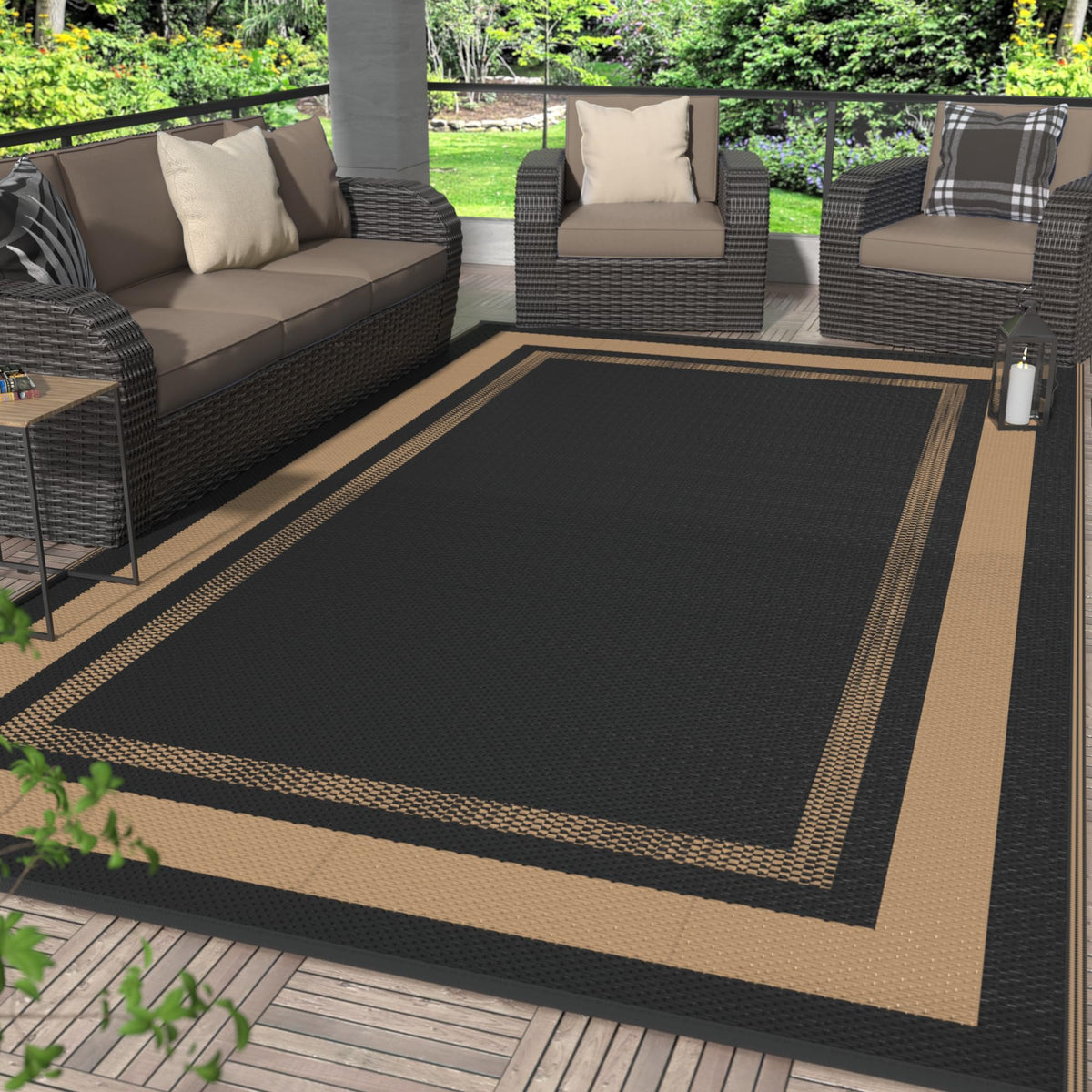 GENIMO Outdoor Rug, Waterproof Plastic Rugs for Patio, 5'x8' Blue White
