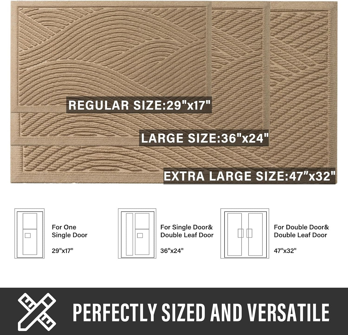 HIYARD Sturdy Front Door Mat, Absorbent Muddy Dirt Resist Welcome Door Mats Outdoor Indoor, Stain and Fade Resistant, Non-Slip Backing Entry Mat Low Profile Doormat for Entryway, 36×24, Beige