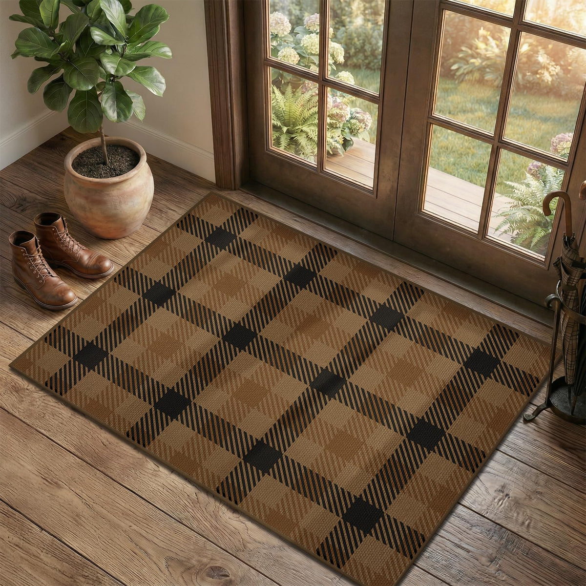 JTJ Easy Jute 3x5 Outdoor Rug for Front Porch, Washable Sage Green Plaid