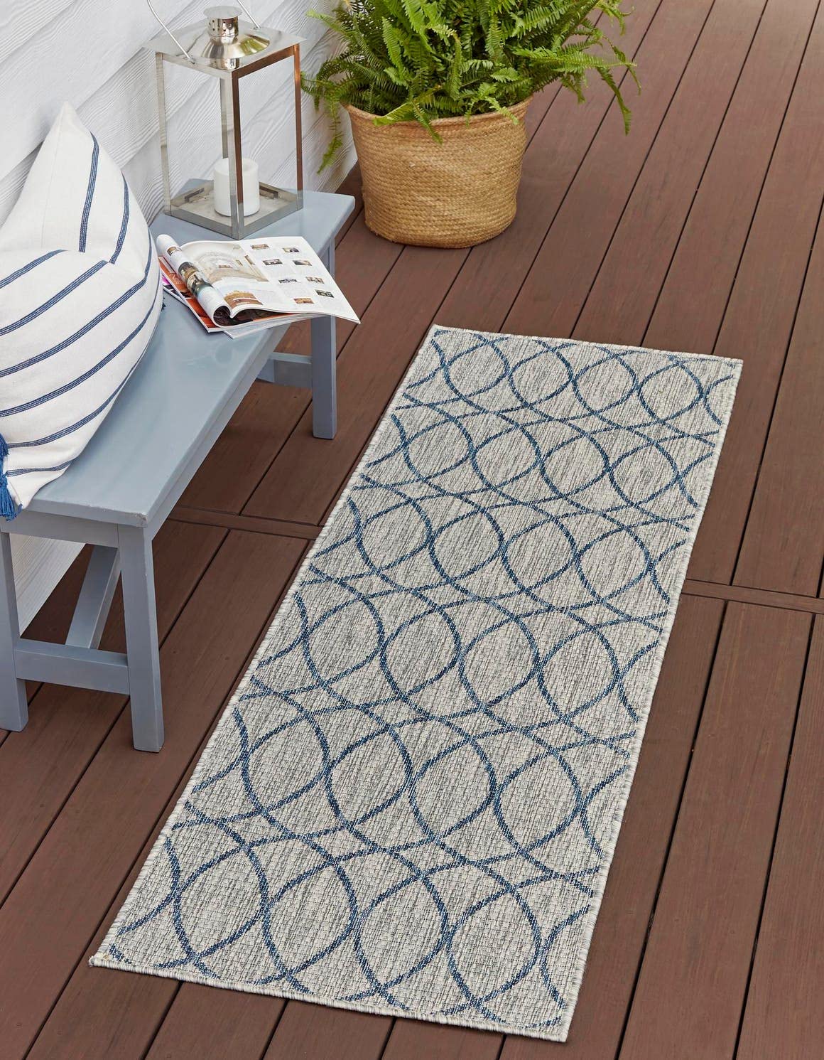 Unique Loom Outdoor Trellis Collection Area Rug - Gitter (10' x 14' 1" Rectangle, Blue/ Ivory)
