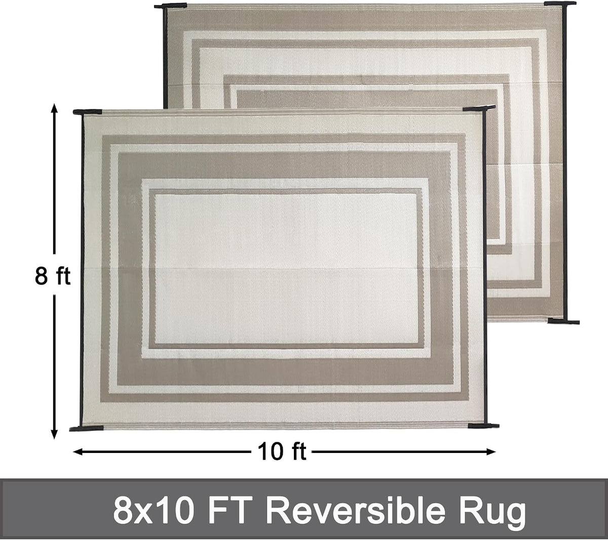 RURALITY Outdoor Rugs 8'x10' Waterproof for Patios Clearance,Plastic Straw Mats for RV, Camping,Backyard,Porch,Deck,Balcony,Reversible,Geometric