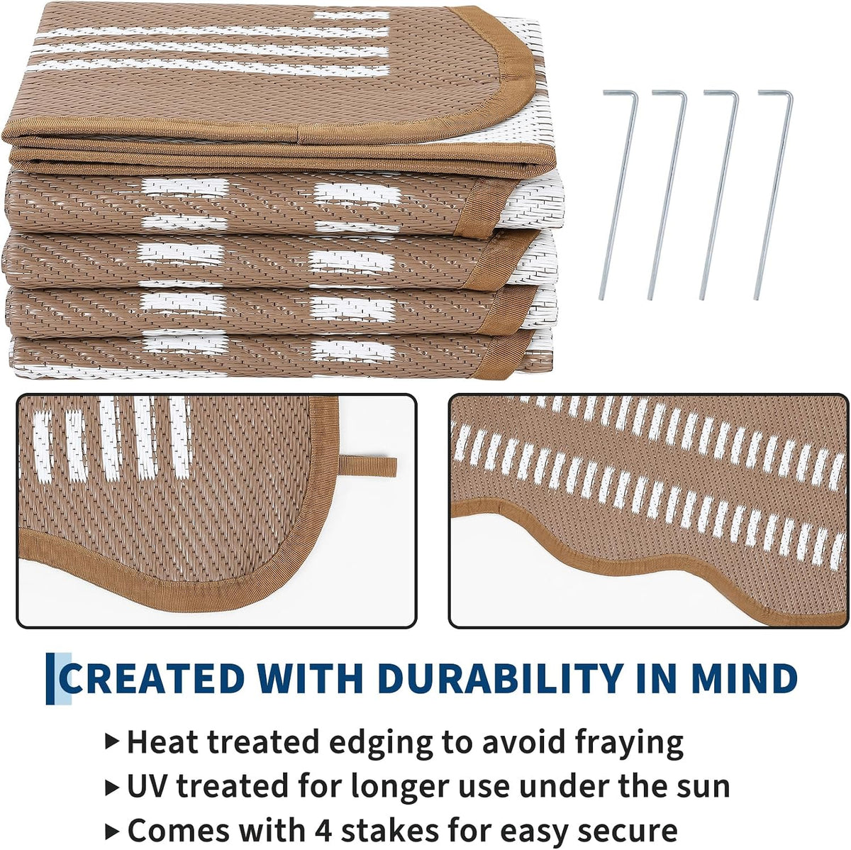 Garvee Scalloped Waterproof Plastic Straw Outdoor Rug 6x9 Brown